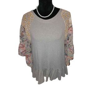 Umgee Medium Patchwork 3/4 Sleeve Top
